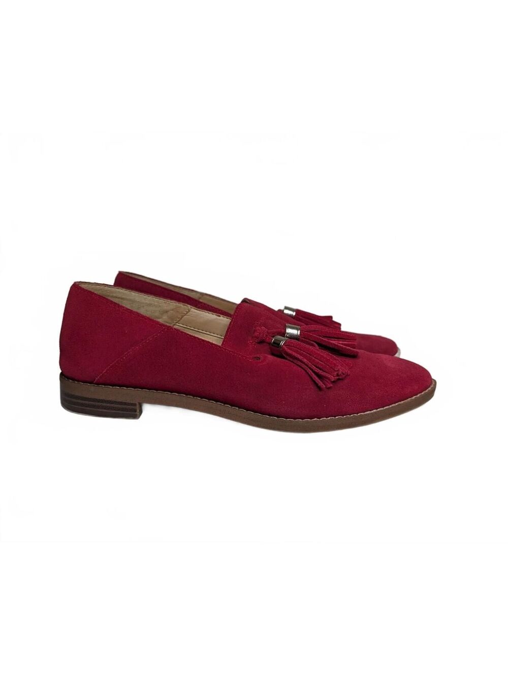 Franco Sarto Hadden Suede Tassel Loafers in Red Burgundy, Size 7